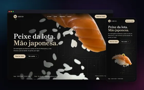 A landing page SHIO no computador e no telemóvel