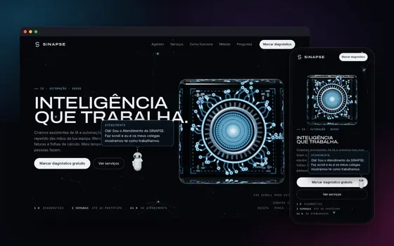 A landing page SINAPSE no computador e no telemóvel