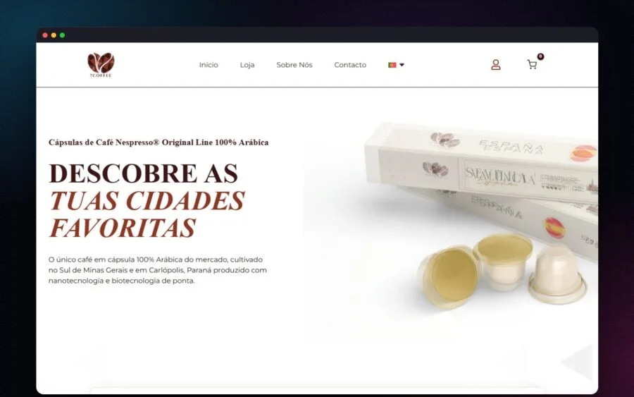 A página da loja da SEVEN COFFEE, com as cápsulas compatíveis Nespresso